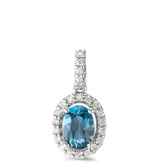 Ciondolo Oro bianco 750/18 carati Topazio azzurro di Londra blu, [oval], Diamante 0.15 ct, w-si