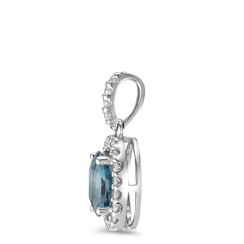 Pendentif Or blanc 18K Topaze London Blue bleu, ovale, Diamant 0.15 ct, w-si