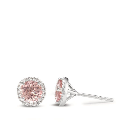 Clous d'oreilles Or blanc 18K Morganite, Diamant 0.12 ct, w-si Ø7.5 mm