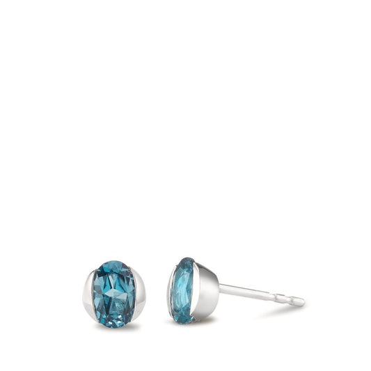 Clous d'oreilles Or blanc 14K Topaze London Blue 2 Pierres Ø5.5 mm