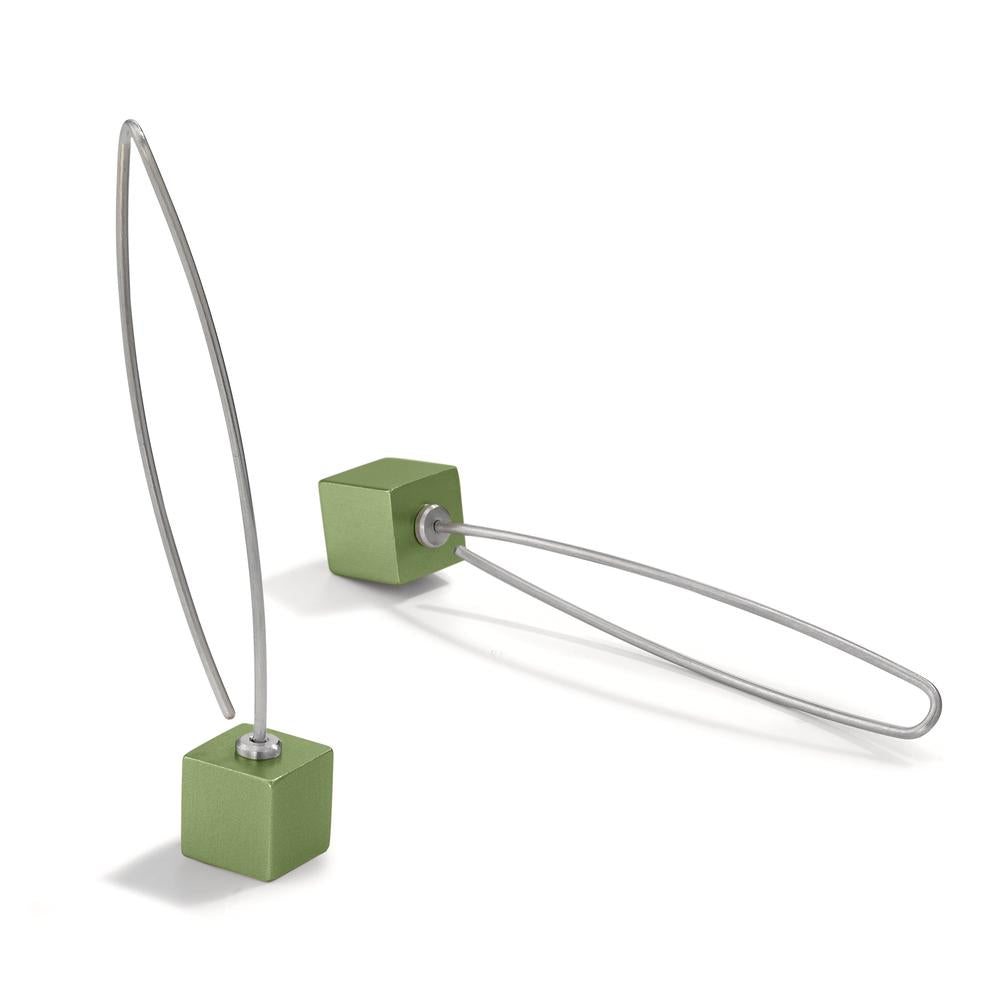 Pendel-Ohrhänger Cube aus Edelstahl und Aluminium Apple Green, Würfel 7x7mm