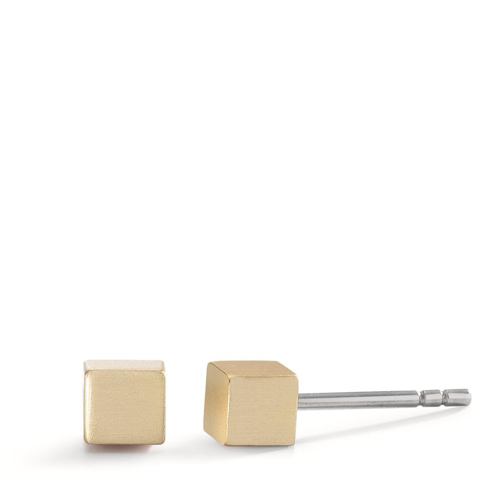 Ohrstecker Cube aus Aluminium in Light Gold mit Edelstahlstift, 4x4mm