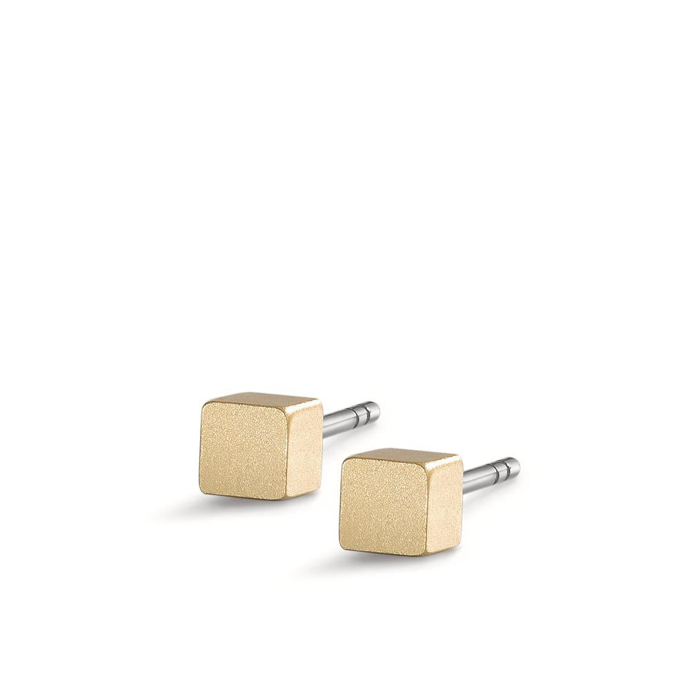 Ohrstecker Cube aus Aluminium in Light Gold mit Edelstahlstift, 4x4mm