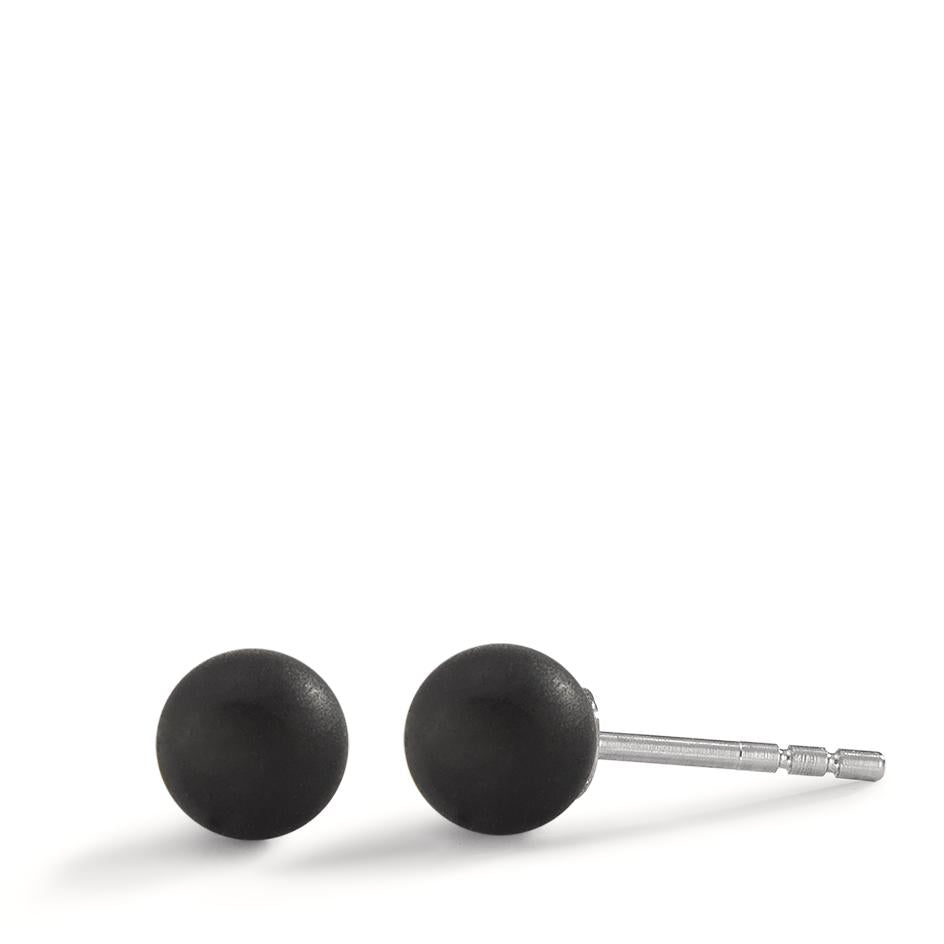 Ohrstecker Globe Ø6mm aus Carbon und Edelstahl, Stift und Verschluss aus Edelstahl