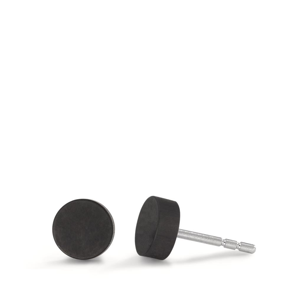 Ohrstecker Disc Ø6mm aus Carbon und Edelstahl, Stift und Verschluss aus Edelstahl