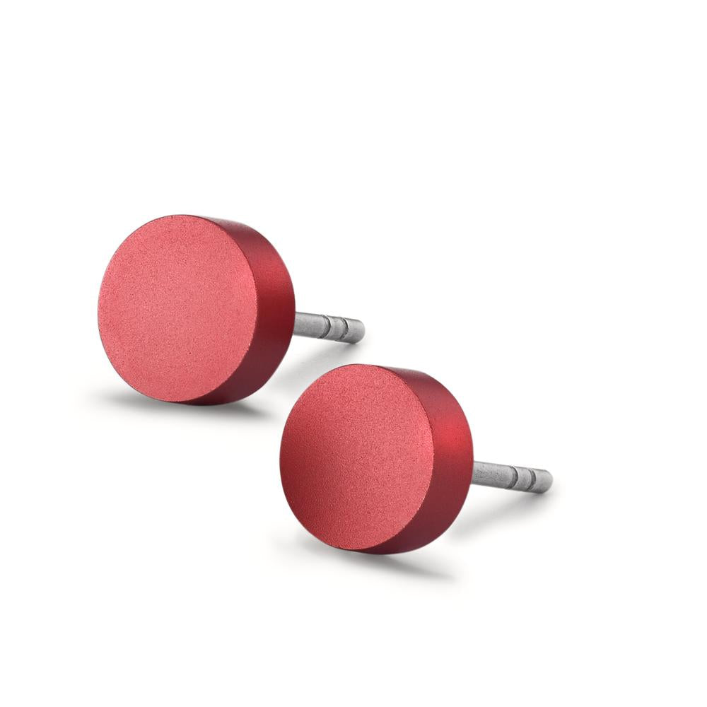 Ohrstecker Disc Ø7mm aus Aluminium in Ruby Red, Stift und Verschluss aus Edelstahl