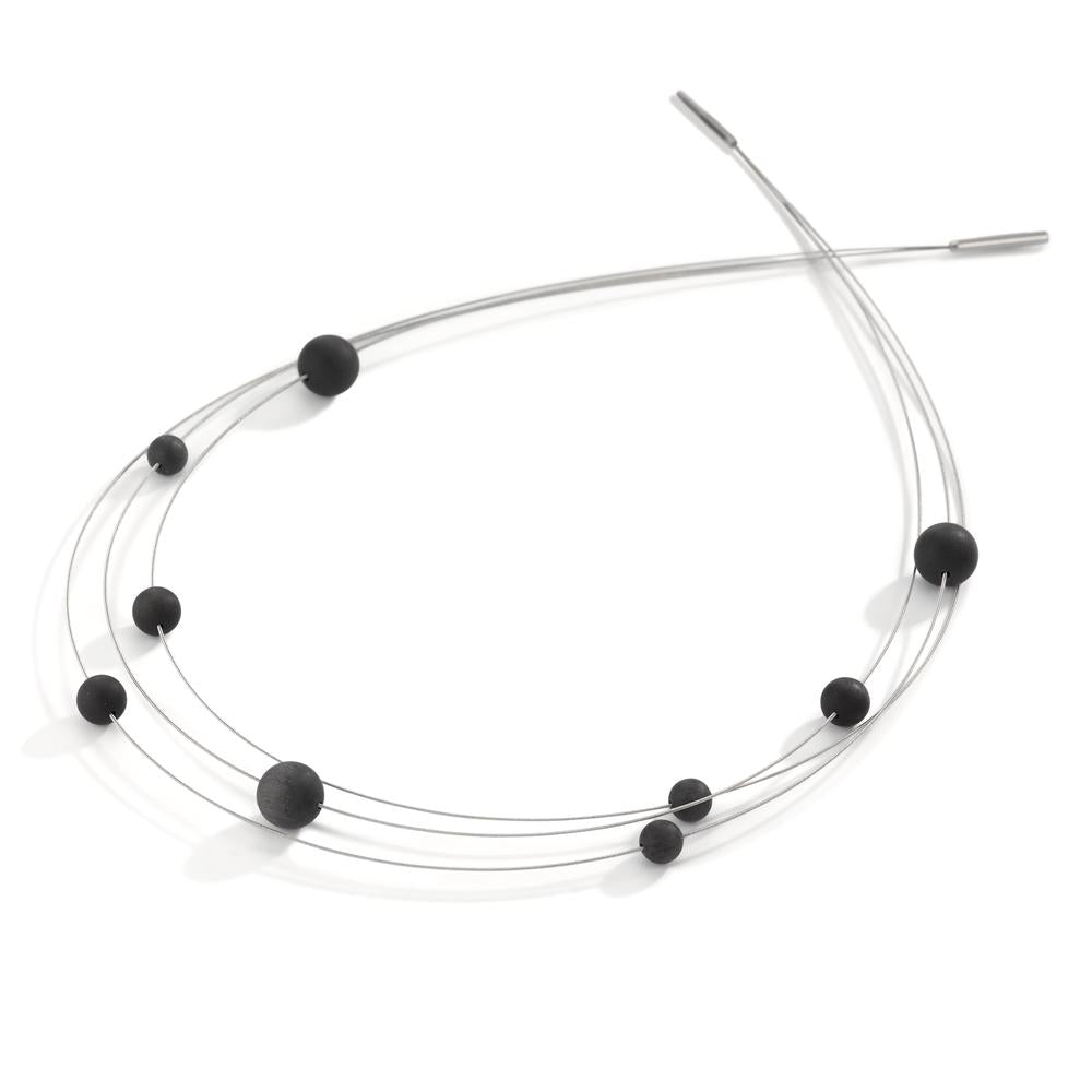 Spiralcollier Orbit aus Edelstahl mit Carbon Pearls, 45cm