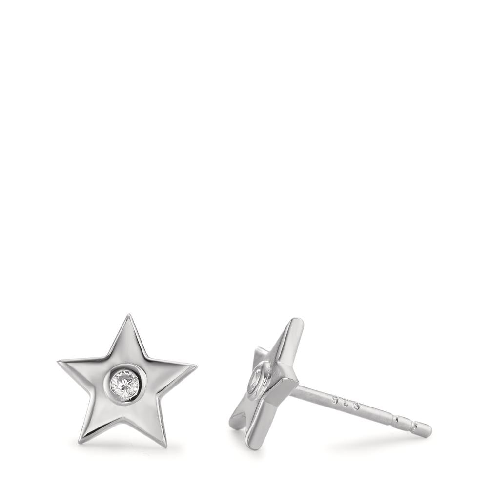 Clous d'oreilles Argent Zircone 2 Pierres Rhodié Étoile Ø8.5 mm