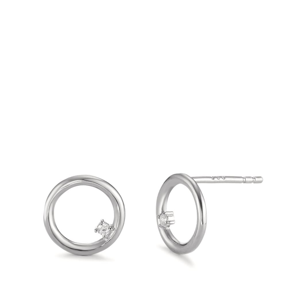 Clous d'oreilles Argent Zircone 2 Pierres Rhodié Ø9.5 mm