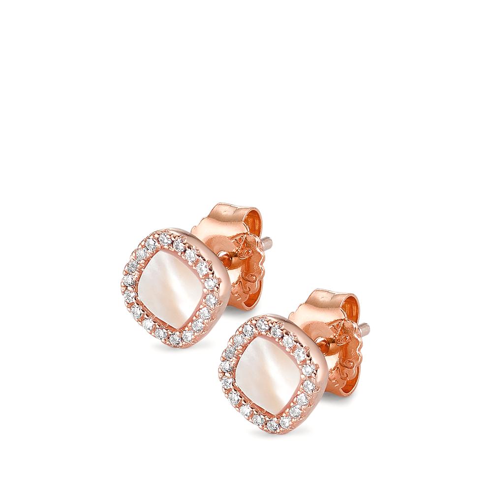 Clous d'oreilles Argent Zircone rosé Plaqué or nacre Ø7 mm