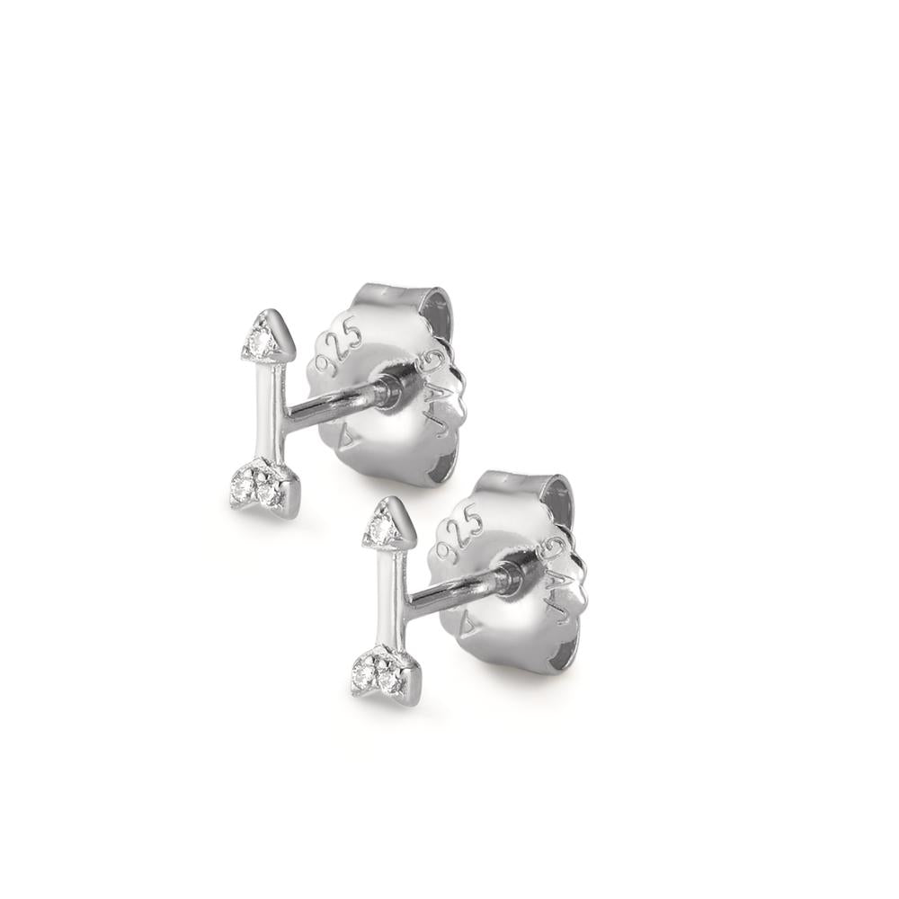 Clous d'oreilles Argent Zircone 6 Pierres Rhodié Flèche