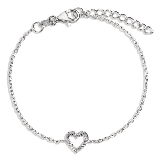 Bracelet Argent Zircone 18 Pierres Rhodié Coeur 15-18 cm