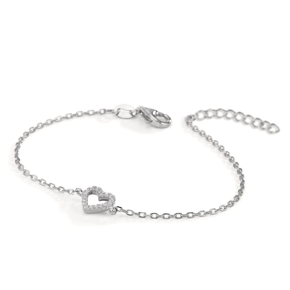 Bracelet Argent Zircone 18 Pierres Rhodié Coeur 15-18 cm