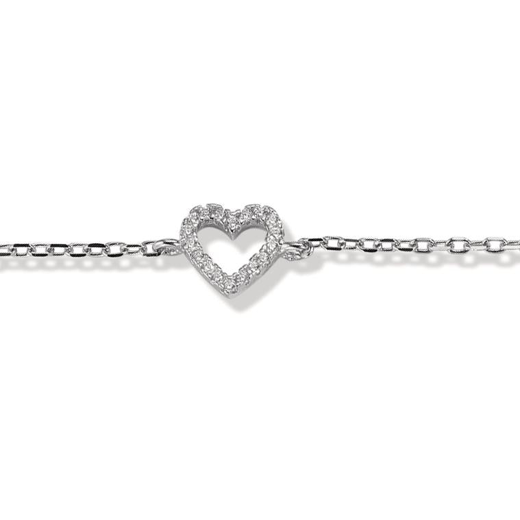 Bracelet Argent Zircone 18 Pierres Rhodié Coeur 15-18 cm