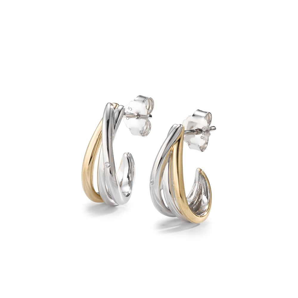 Pendant d'oreilles Argent Zircone 2 Pierres jaune Bicolore