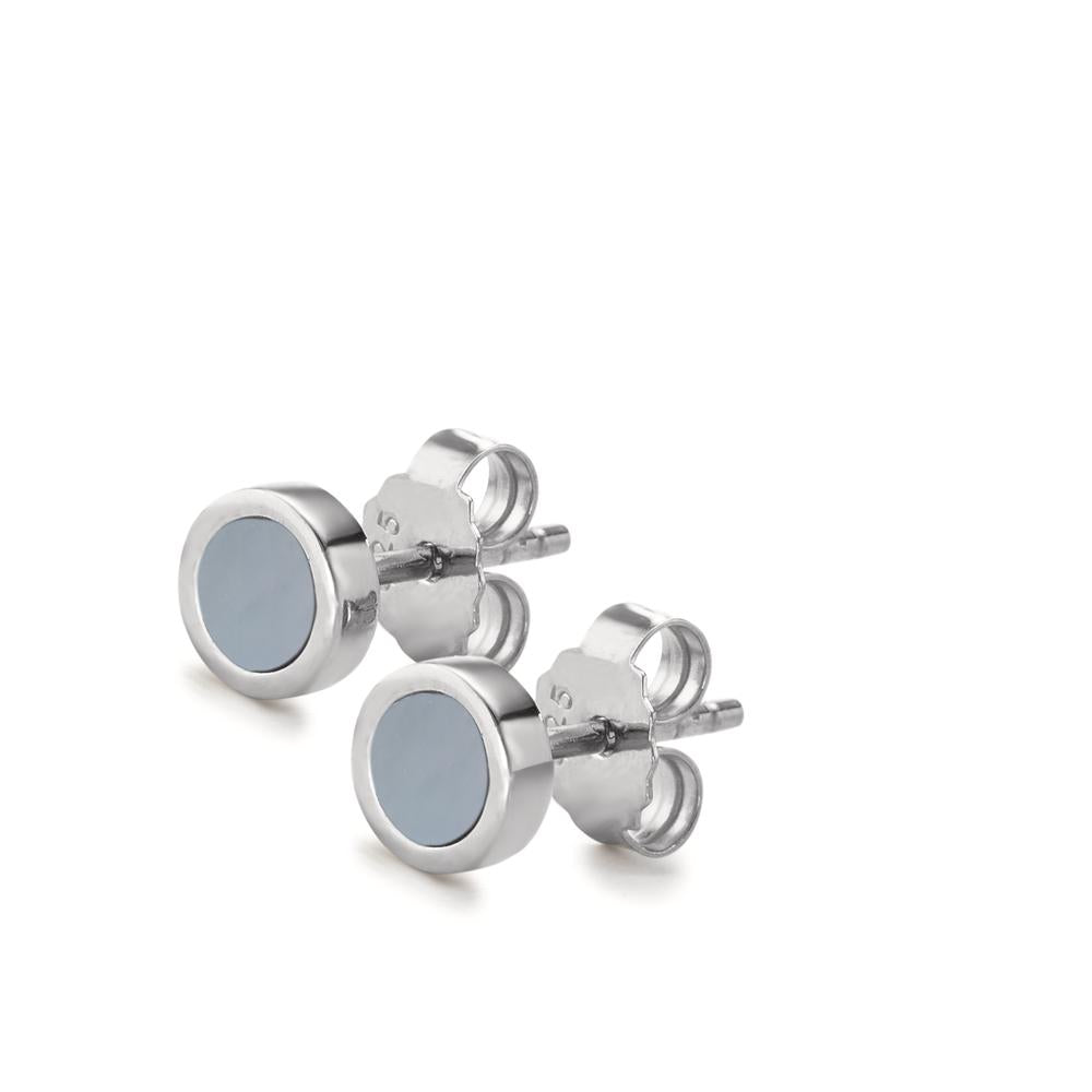 Clous d'oreilles Argent Rhodié nacre Ø6 mm