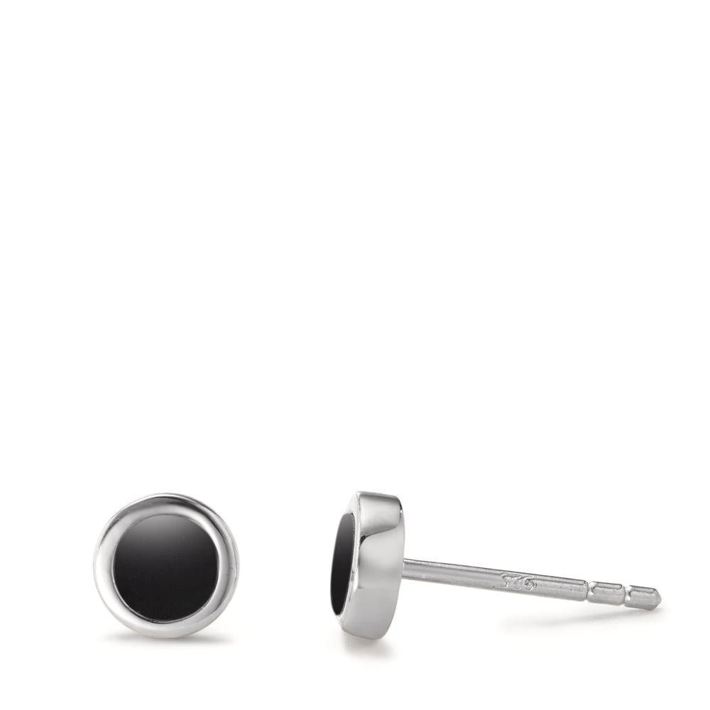 Clous d'oreilles Argent Onyx 2 Pierres Rhodié Ø6 mm