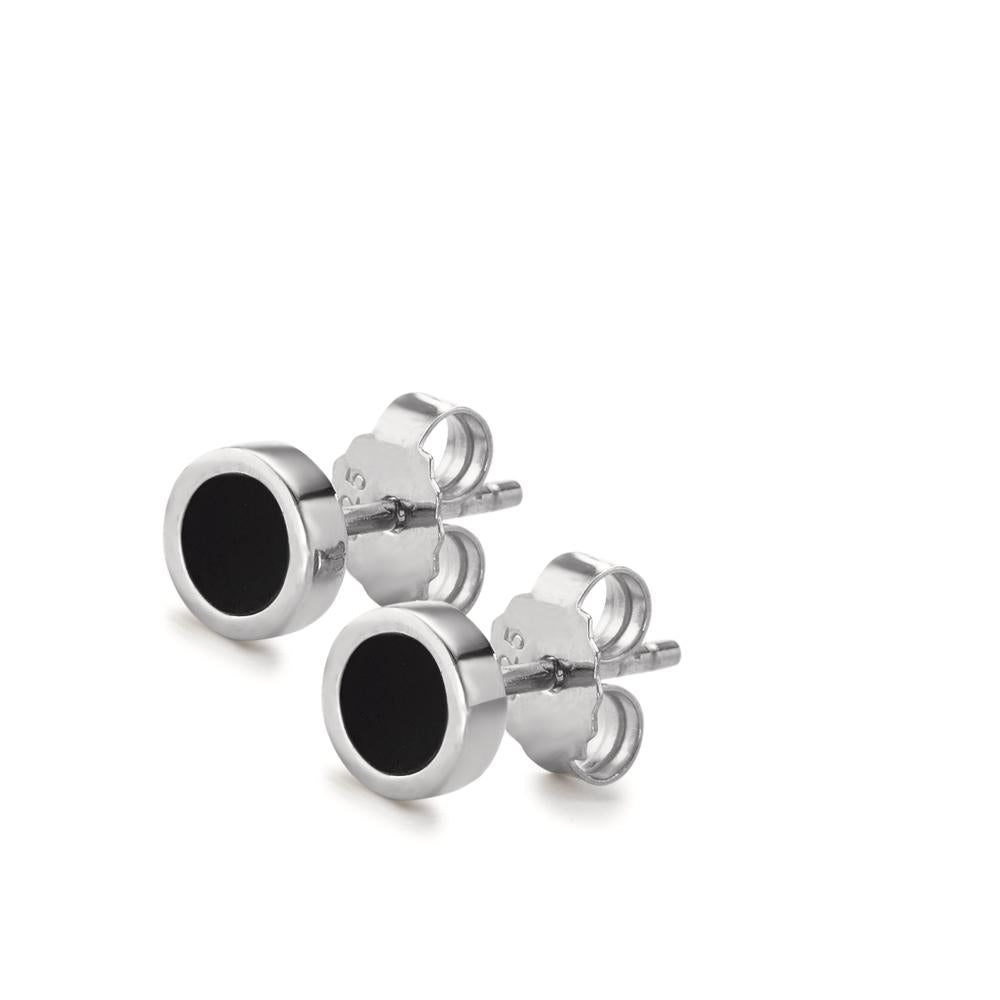 Clous d'oreilles Argent Onyx 2 Pierres Rhodié Ø6 mm