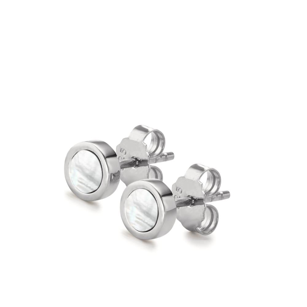 Ohrstecker Silber rhodiniert Perlmutt Ø6 mm