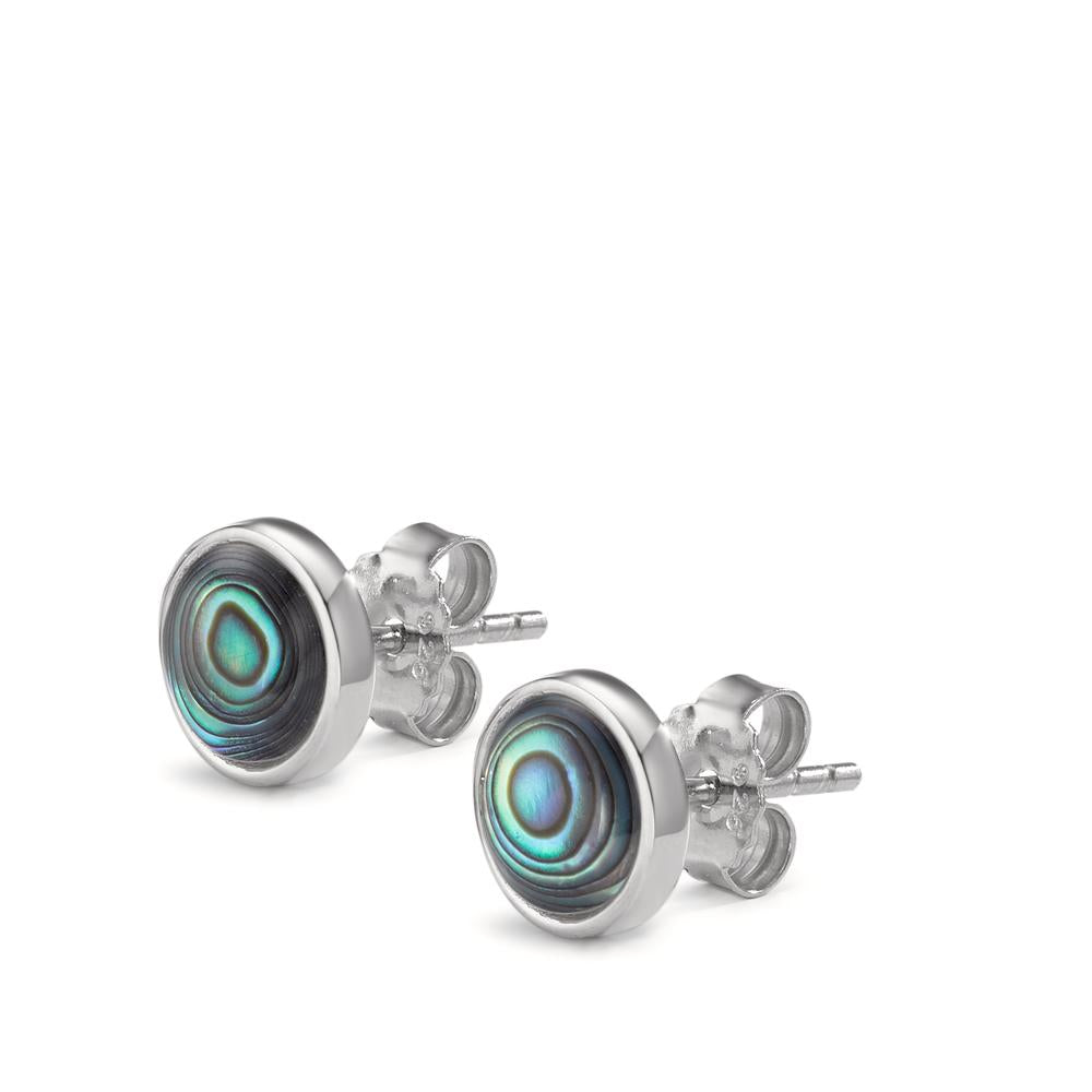 Clous d'oreilles Argent Abalone 2 Pierres Rhodié Ø8 mm