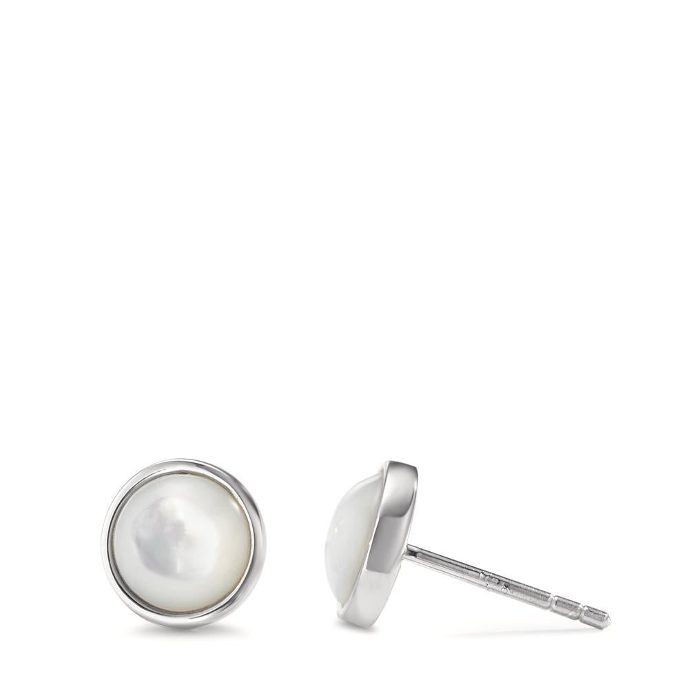 Clous d'oreilles Argent Rhodié nacre Ø8 mm