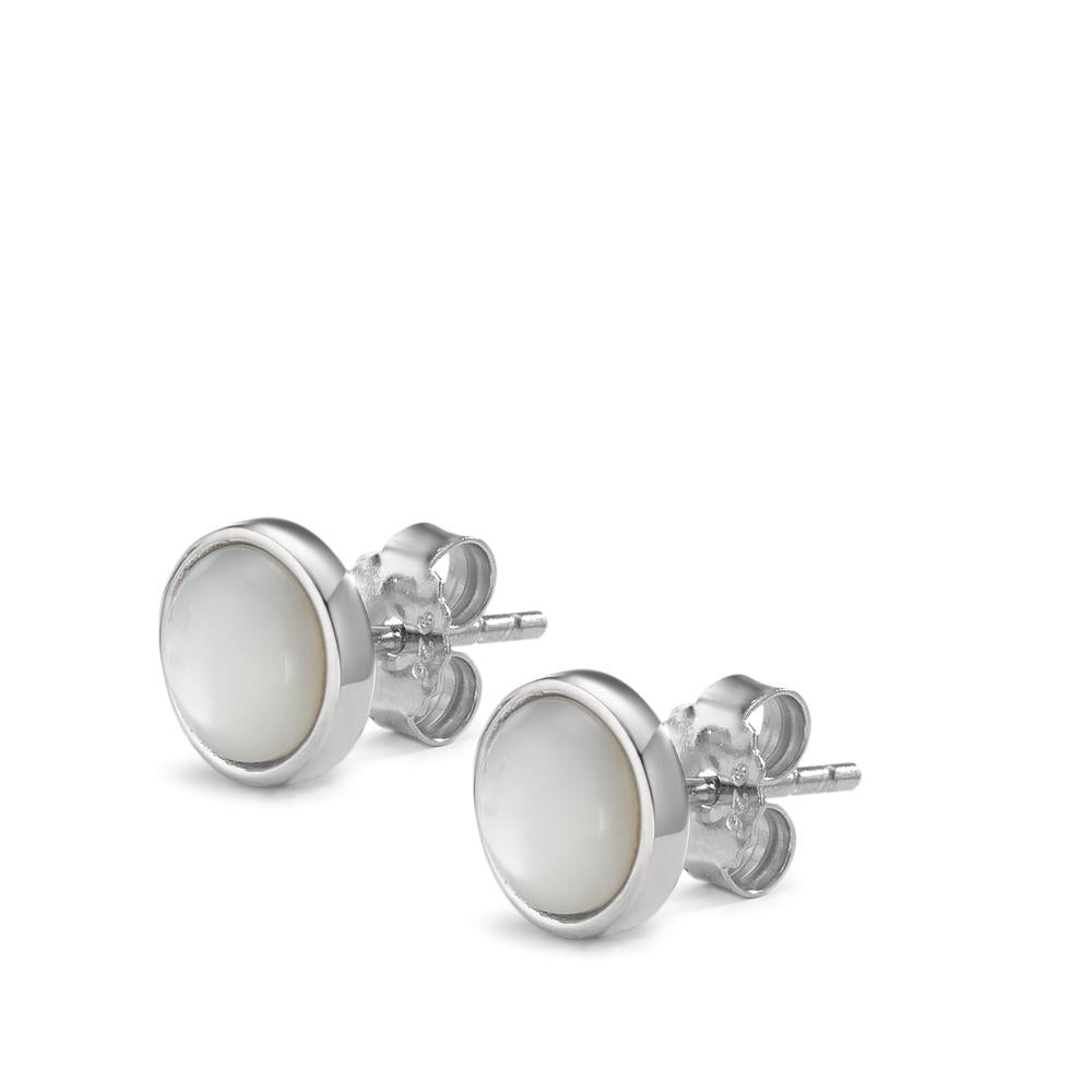 Clous d'oreilles Argent Rhodié nacre Ø8 mm