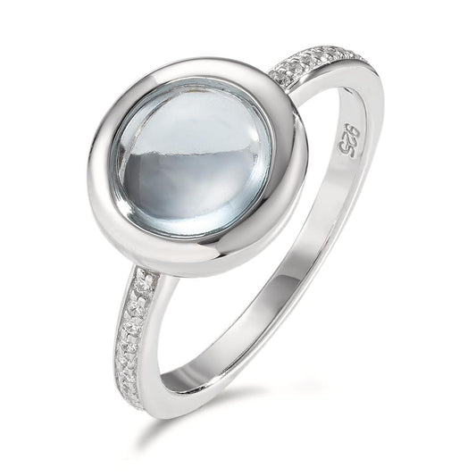 Fingerring Silber Quarz aqua, 19 Steine rhodiniert Ø11 mm