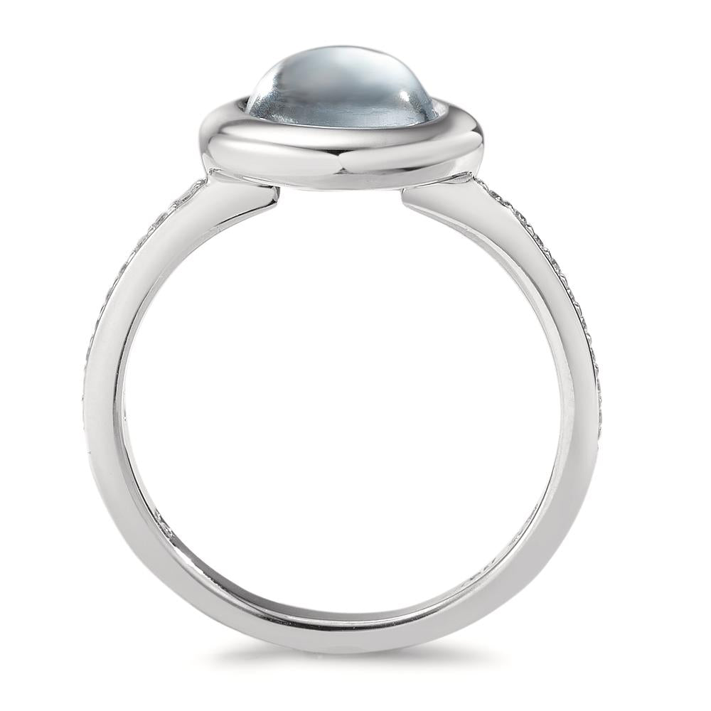 Fingerring Silber Quarz aqua, 19 Steine rhodiniert Ø11 mm