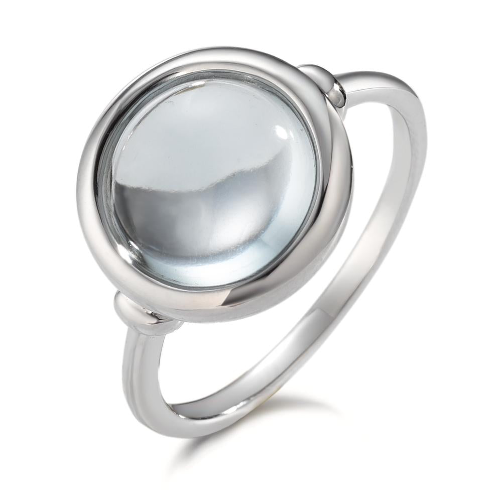 Anello Argento Quarzo acqua rodiato Ø13 mm