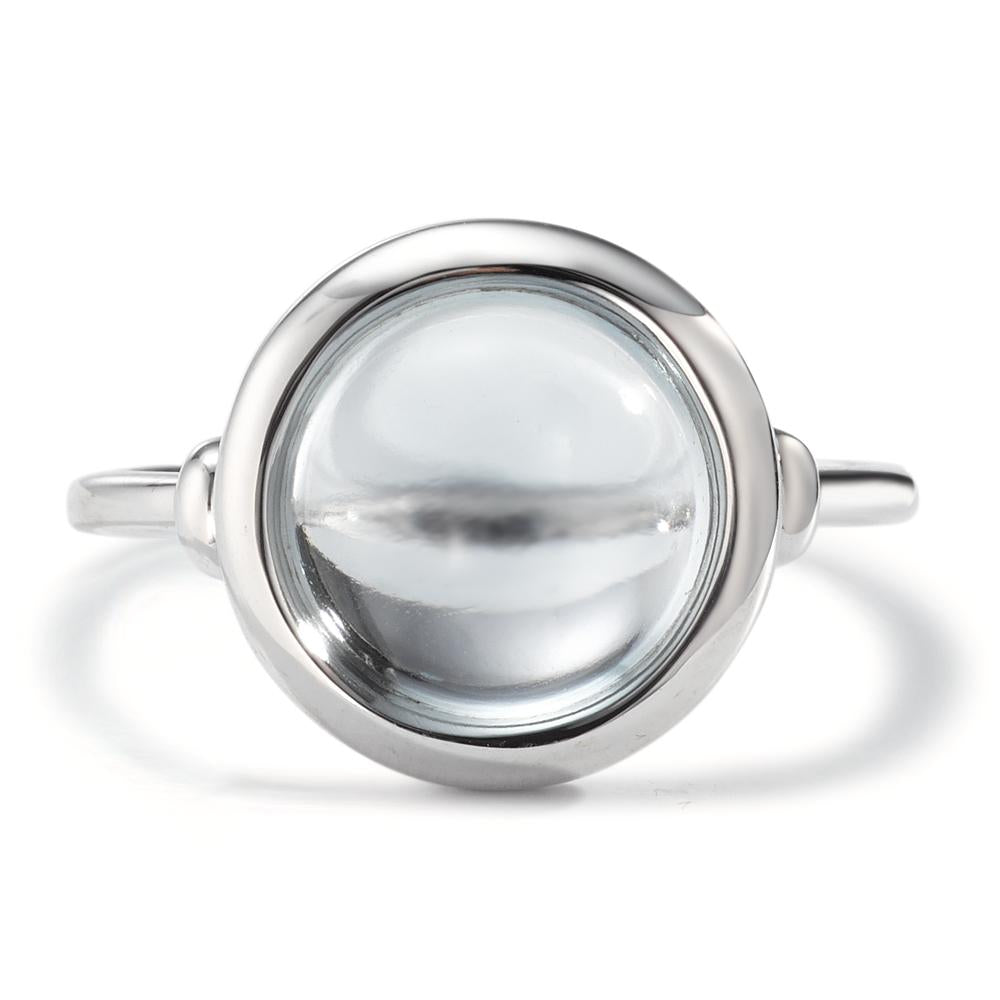 Anello Argento Quarzo acqua rodiato Ø13 mm