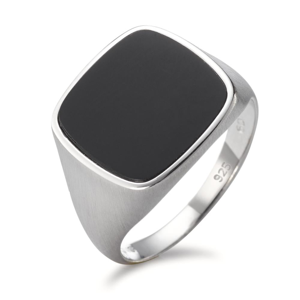 Bague Chevalière Argent Onyx Rhodié