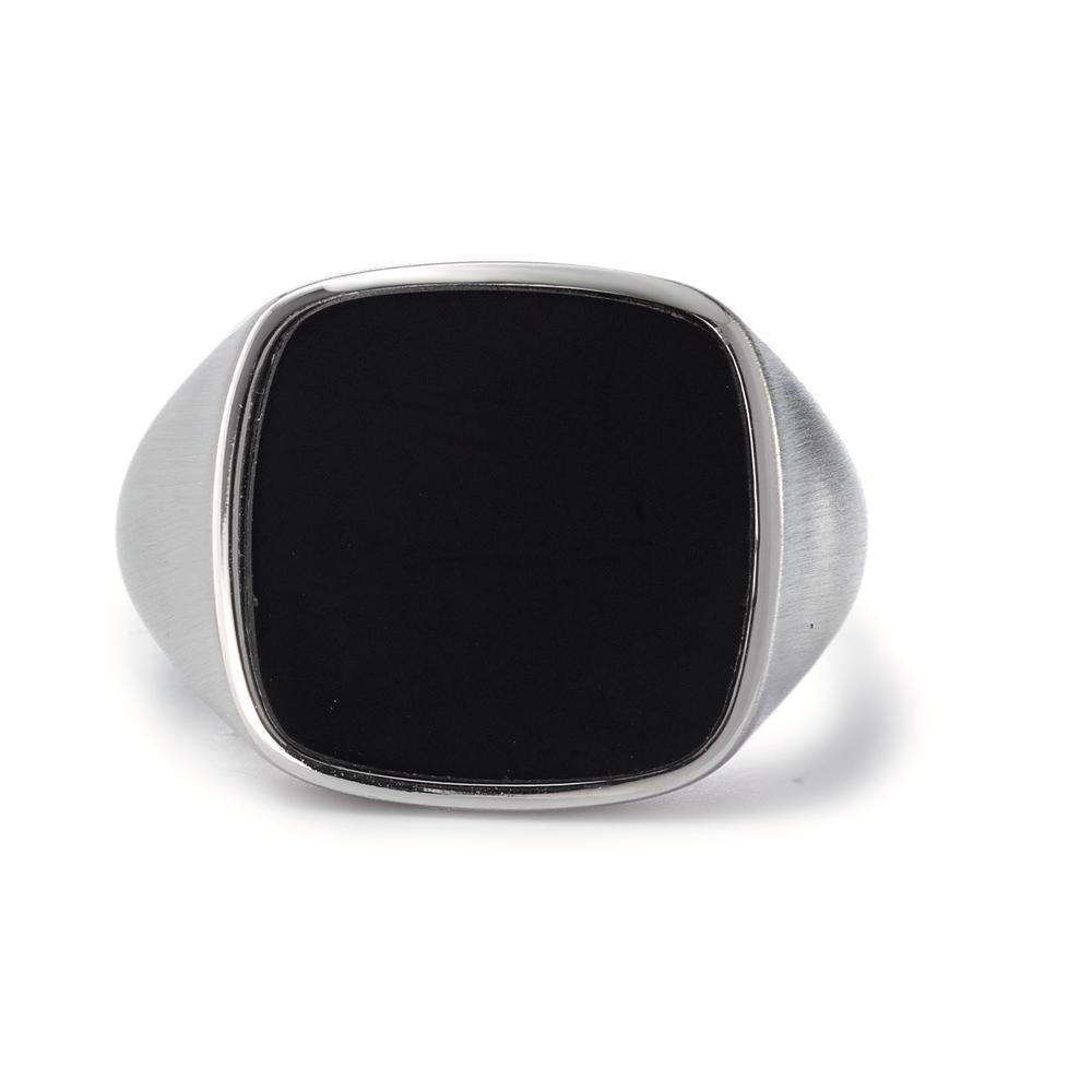 Bague Chevalière Argent Onyx Rhodié