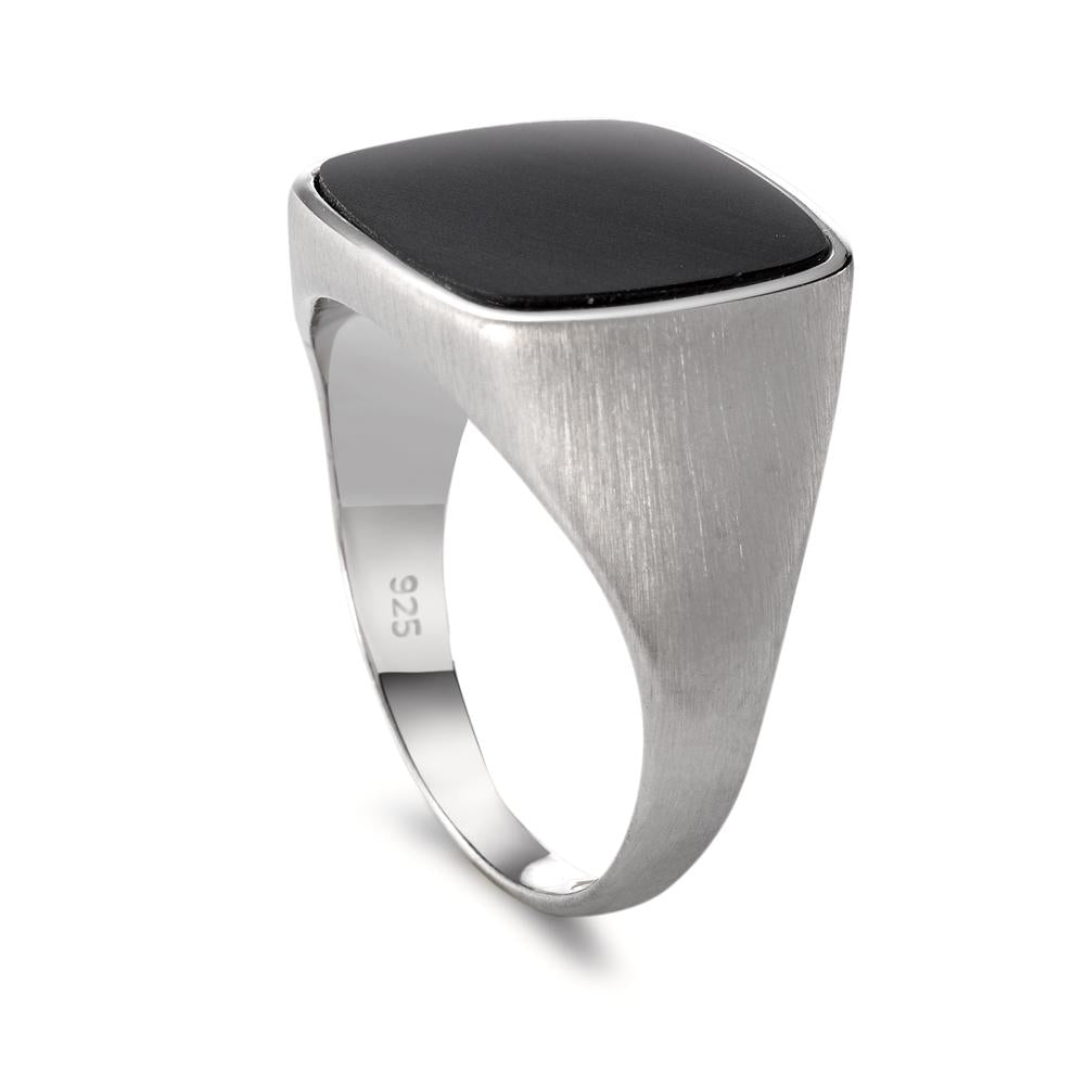 Bague Chevalière Argent Onyx Rhodié