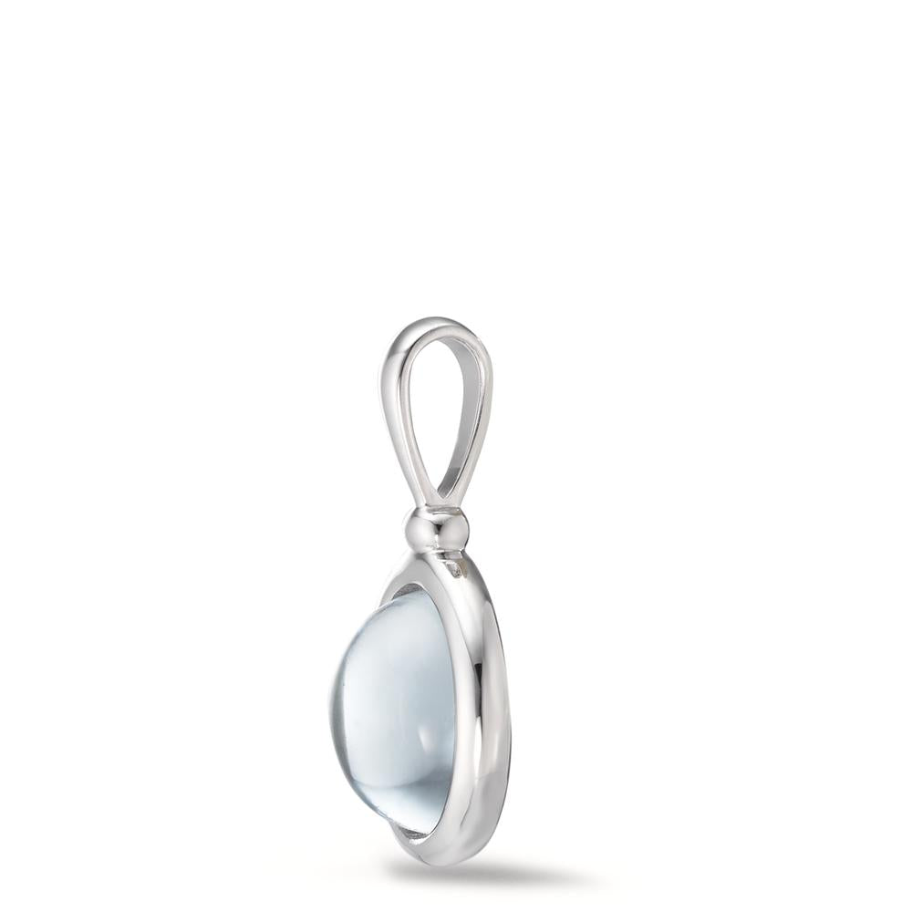 Pendentif Argent Quartz aqua Rhodié Ø13 mm