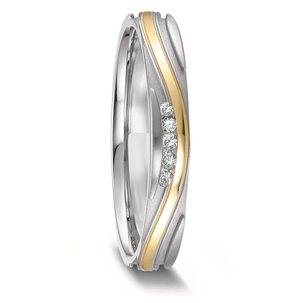 Partnerring Edelstahl, 585/14 K Gelbgold Diamant 0.051 ct, 5 Steine, w-si