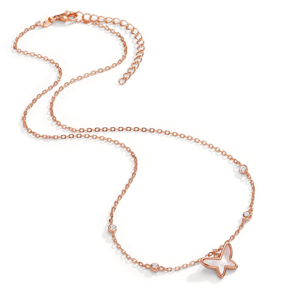 Collier Argent Zircone 4 Pierres rosé Plaqué or nacre Papillon 40-45 cm