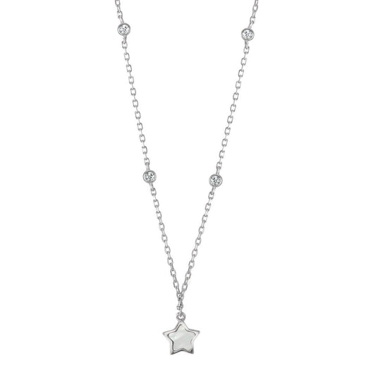 Collier Argent Zircone 4 Pierres Rhodié nacre Étoile 40-45 cm