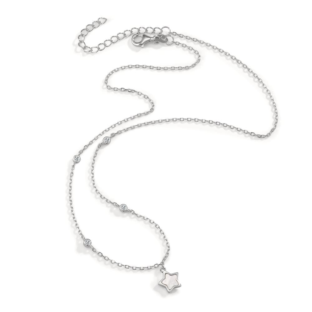 Collier Argent Zircone 4 Pierres Rhodié nacre Étoile 40-45 cm