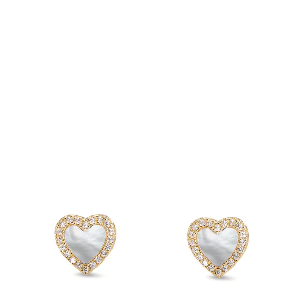 Clous d'oreilles Argent Zircone jaune Plaqué or nacre Coeur