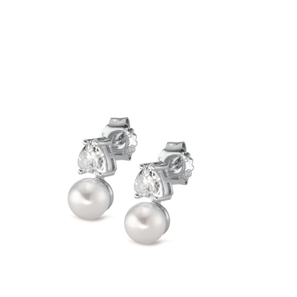 Clous d'oreilles Argent Zircone 2 Pierres Rhodié