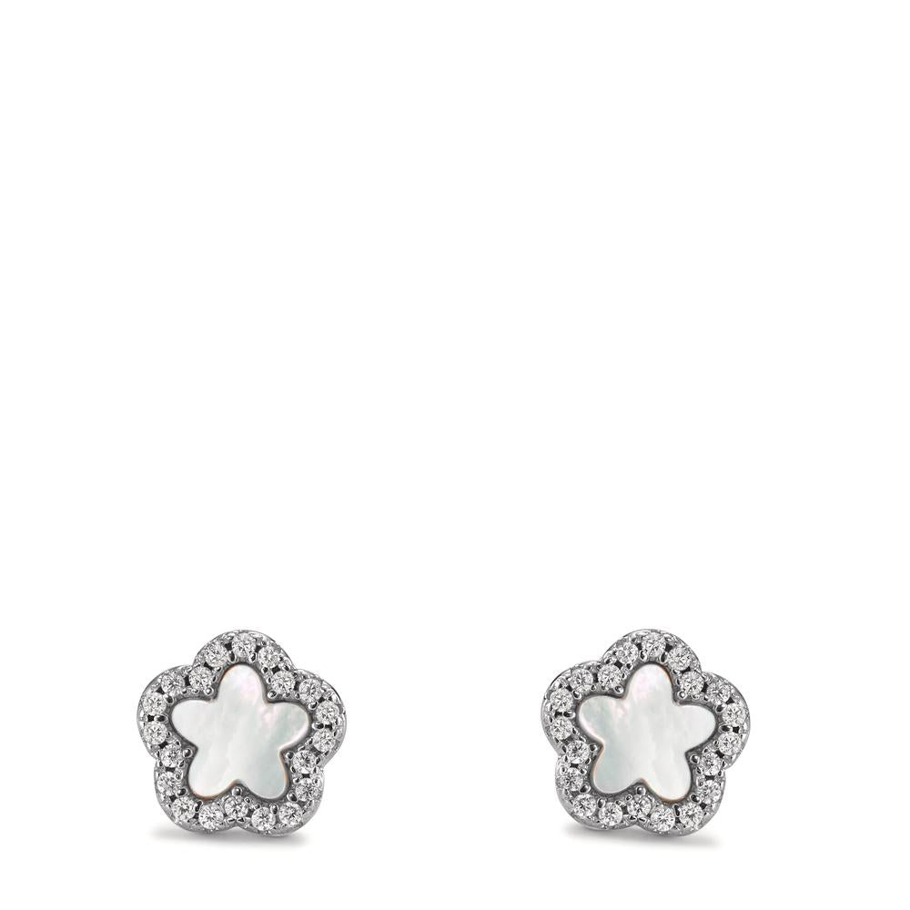 Clous d'oreilles Argent Zircone Rhodié nacre Fleur Ø8 mm