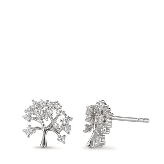 Clous d'oreilles Argent Zircone Rhodié Arbre de la vie Ø10 mm