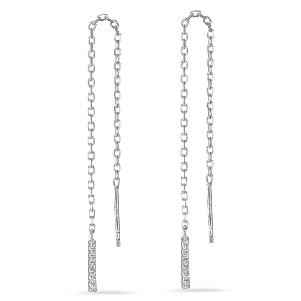 Boucles d'oreilles pendantes Argent Zircone 14 Pierres Rhodié