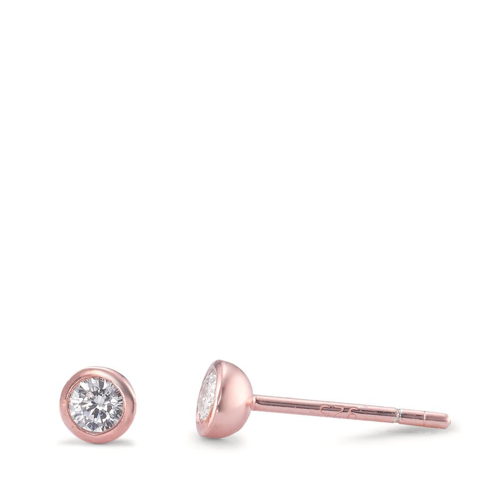 Clous d'oreilles Argent Zircone 2 Pierres rosé Plaqué or Ø4 mm