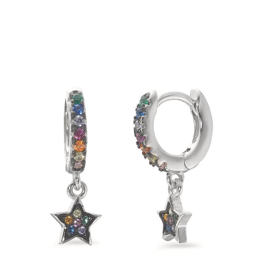 Orecchini circolari Argento Zirconia colorato rodiato Stella Ø5.5 mm