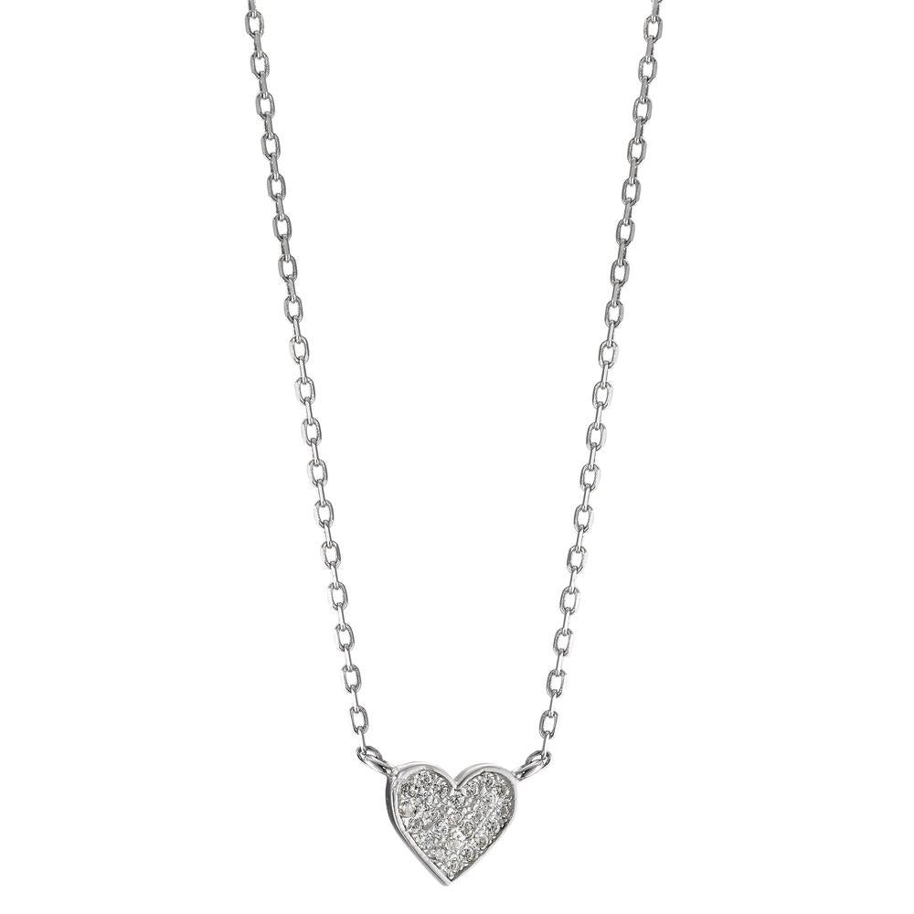 Collier Argent Zircone Rhodié Coeur 39-44 cm