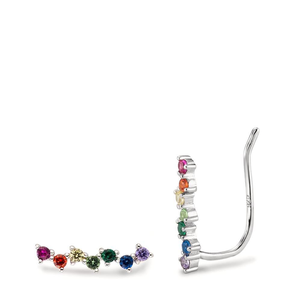 Cursore per le orecchie Argento Zirconia color arcobaleno, 14 pietra rodiato