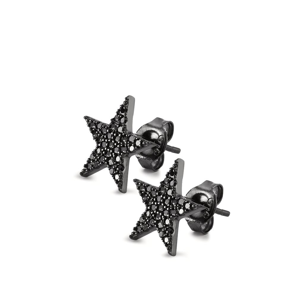 Clous d'oreilles Argent Zircone noir Rhodié Étoile Ø12 mm