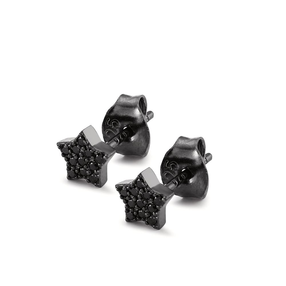 Clous d'oreilles Métal Zircone noir Rhodié Étoile Ø6 mm