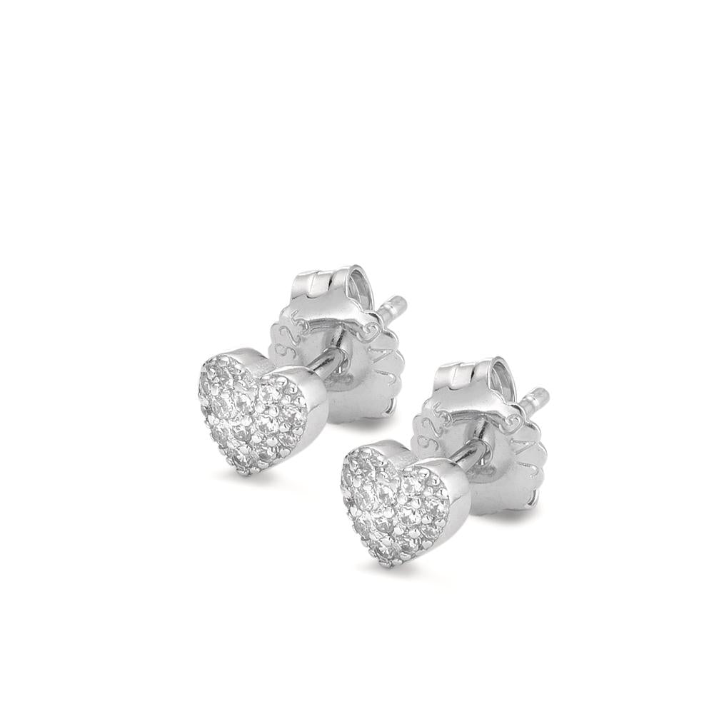 Clous d'oreilles Argent Zircone Rhodié Coeur Ø5 mm